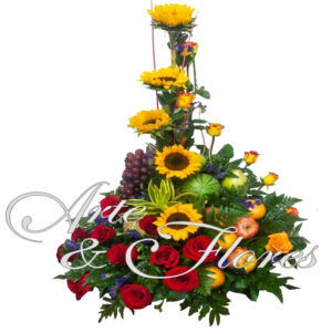 Arreglo Floral de Girasoles y Frutas | Arte & Flores Cali