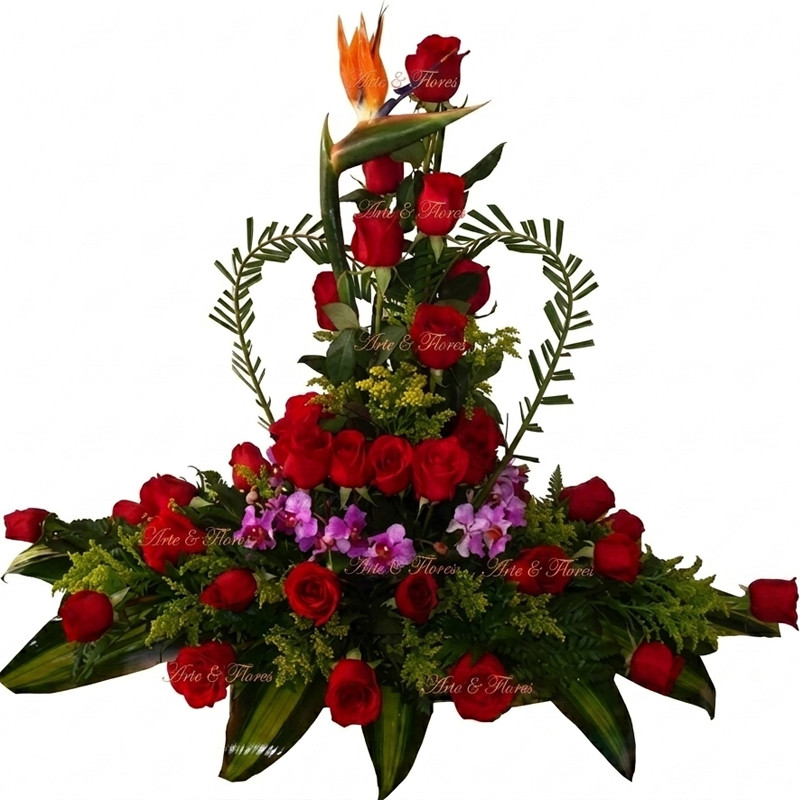 Arreglo Floral con Rosas y Ave del Paraíso Cali | Arte y Flores