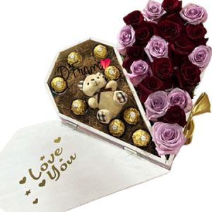 Caja en cofre de rosas y chocolates Cali