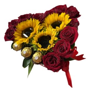 Corazón de rosas y girasoles Cali