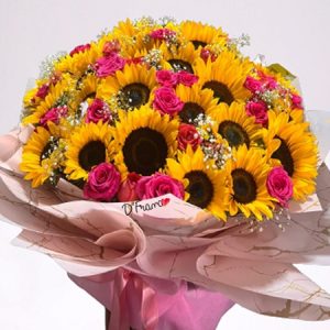Bouquet buchón de girasoles y rosas Cali