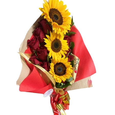 Bouquet girasoles y rosas Cali