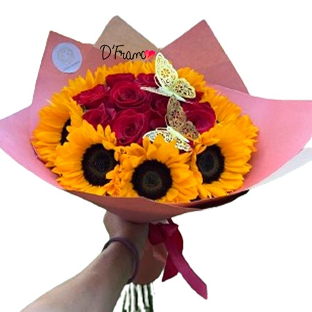Bouquet de girasoles y rosas cali
