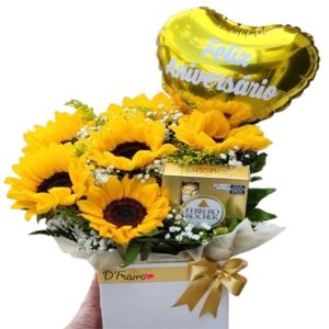 Girasoles en Caja con Chocolates Cali