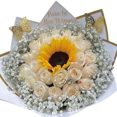 Bouquet de rosas y girasol Hermoso Cali