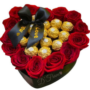 Corazón de Rosas Rojas y Chocolates Ferrero en Cali | Arte y Flores