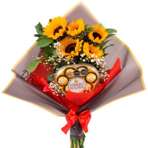 Ramo de Girasoles con Chocolates Ferrero Rocher en Cali | Arte y Flores
