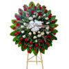 corona funebre de rosas rojas y blancas cali